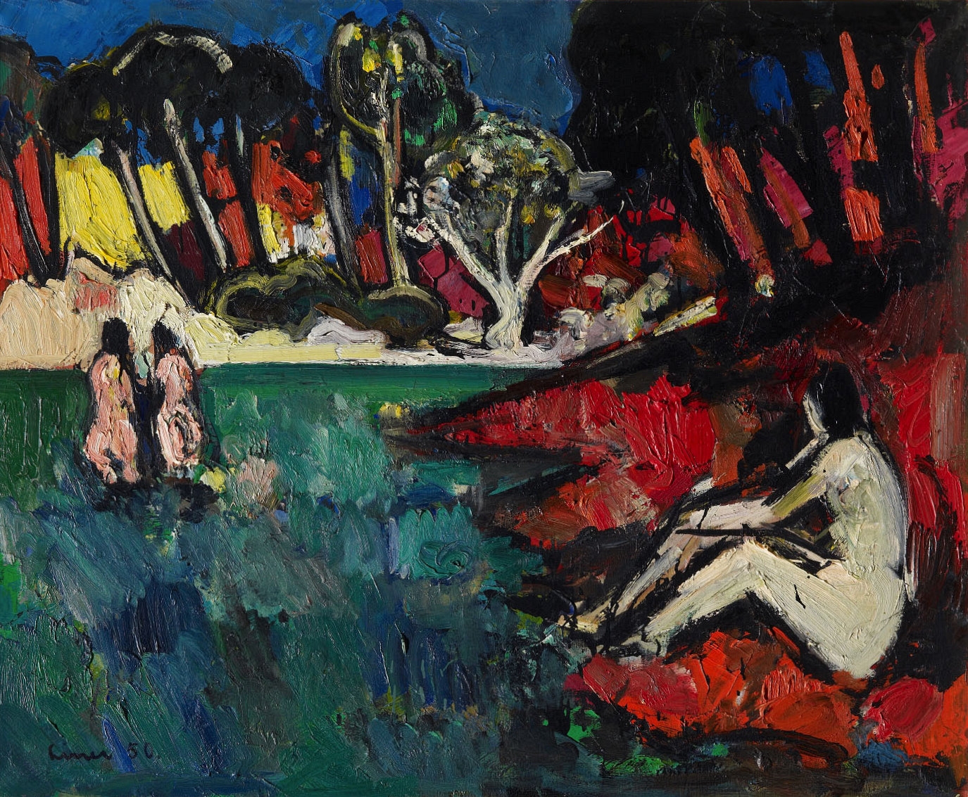 Liner - Waldweiher mit 3 badenden Frauen