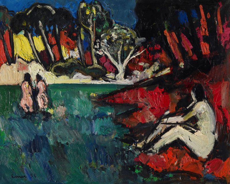 Liner - Waldweiher mit 3 badenden Frauen